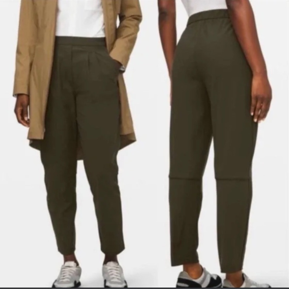 Lululemon Essential High Rise Trouser Pleated Pants In Olive Green